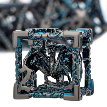 ARUOHHA Hollow DND Dice Set Black Blue Metal D and D Dice with Gift Box, Dungeons and Dragons Role Playing Games 7PCS Polyhedral