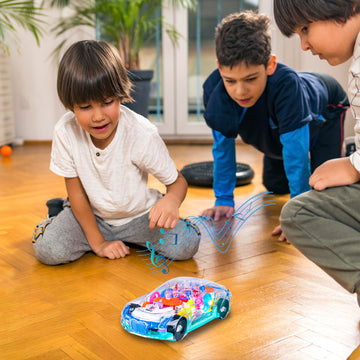 Berry President Transparent Electric Gear Train Toy With Flashing Lights And Music, Battery Operated Bump & Go Action Train Toys For 3 4 5 Year Old Boys Toddlers (Transparent)