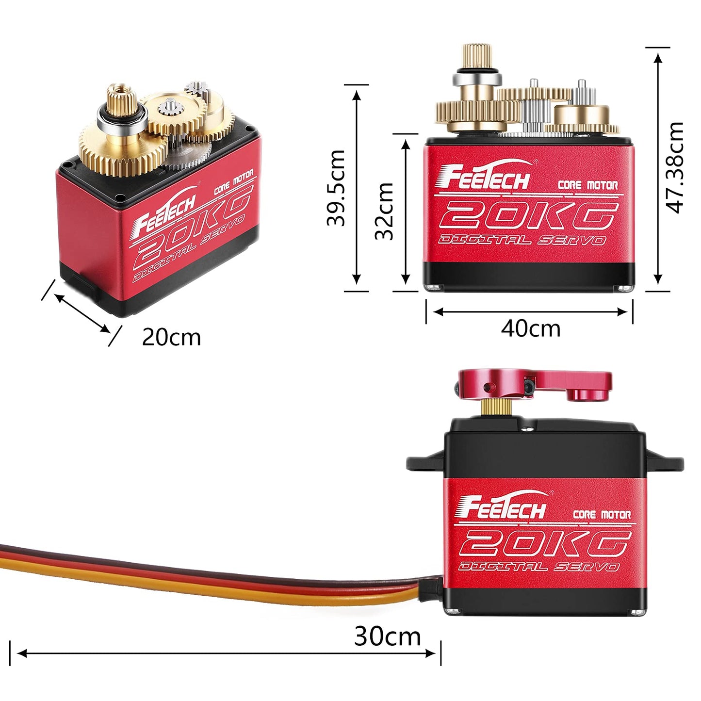 FEETECH 20KG Servo Motor 7.4V High Voltage Waterproof High Torque RC Servo Full Metal Gear Digital Servo, Aluminium Case, Contro