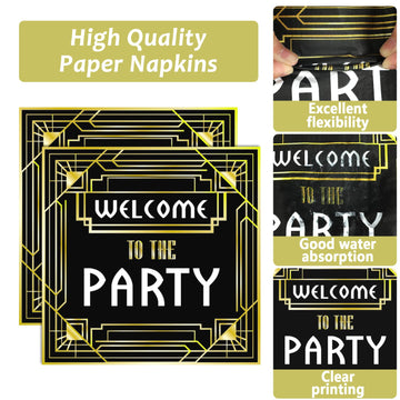 100 Pcs Roaring 1920S Party Decorations, Speakeasy Misbehave Black Gold Birthday Party Decors Art D  Cor Retro Murder Mystery Pa