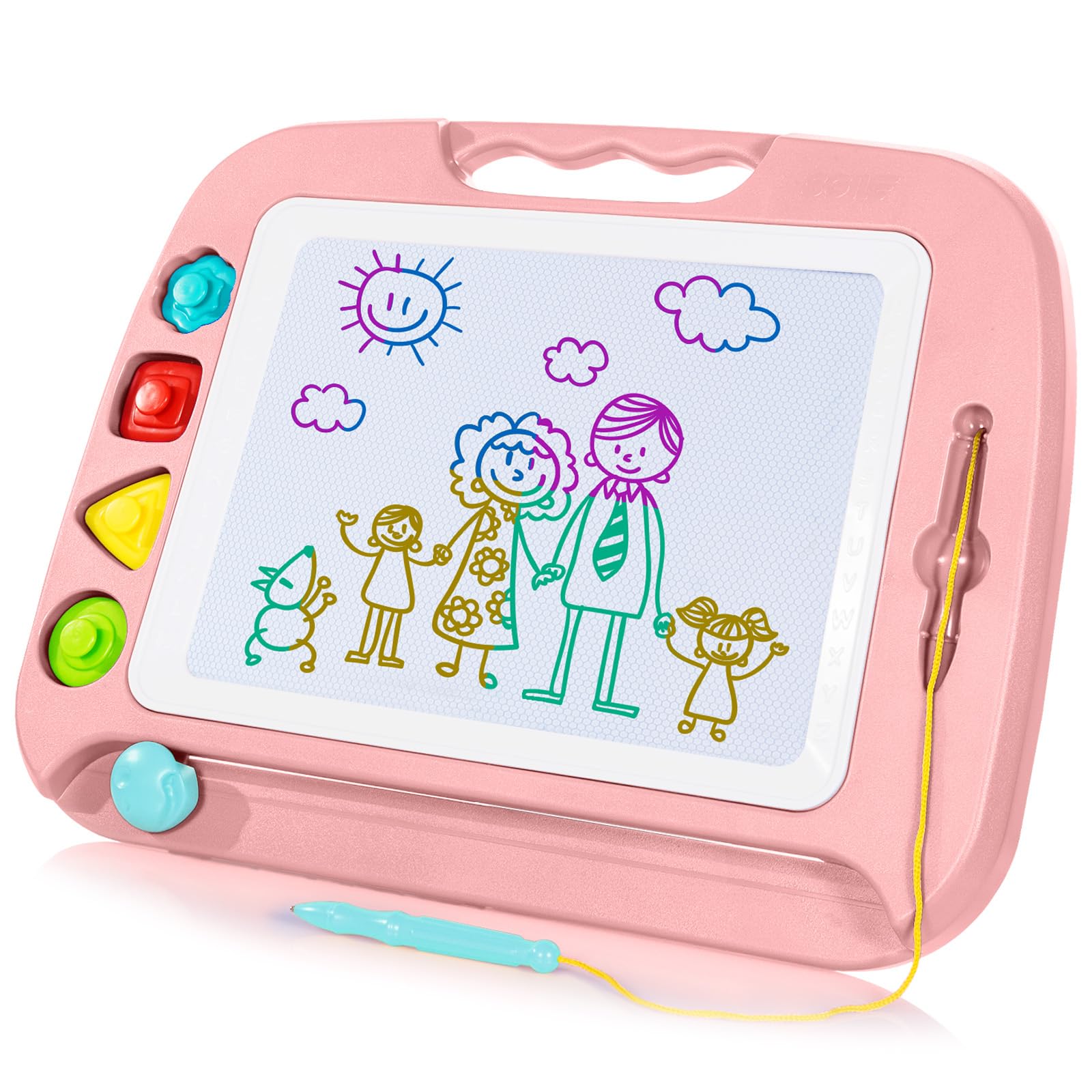 Sgile Large Magnetic Drawing Board - 4 Colors 16×13In Doodle Pad With 4 Stamps For Toddlers, Learning Toy Board Etch Sketch Gift For 36+ Month Kids Girls Boys, Light-Pink