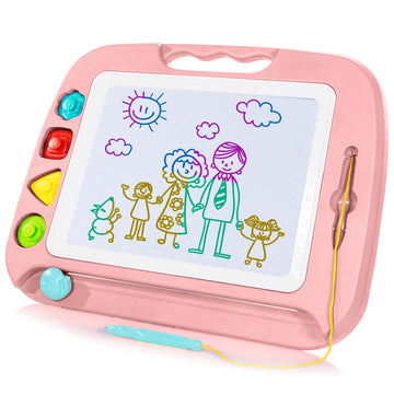 Sgile Large Magnetic Drawing Board - 4 Colors 16×13In Doodle Pad With 4 Stamps For Toddlers, Learning Toy Board Etch Sketch Gift For 36+ Month Kids Girls Boys, Light-Pink