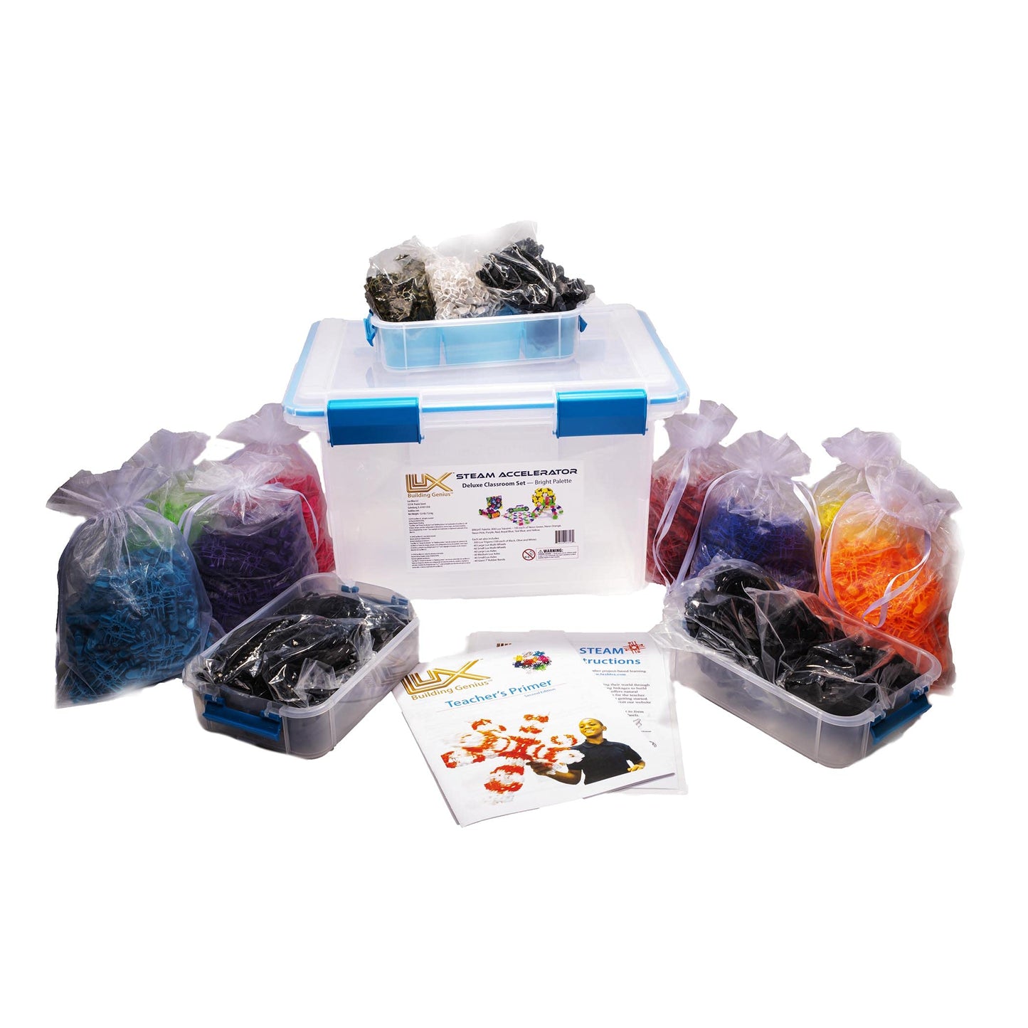 Lux Blox Steam Accelerator Deluxe Set - Flexible And Versatile Builds For School Programs Or Group Therapy (1340 Pieces) Bright Colors