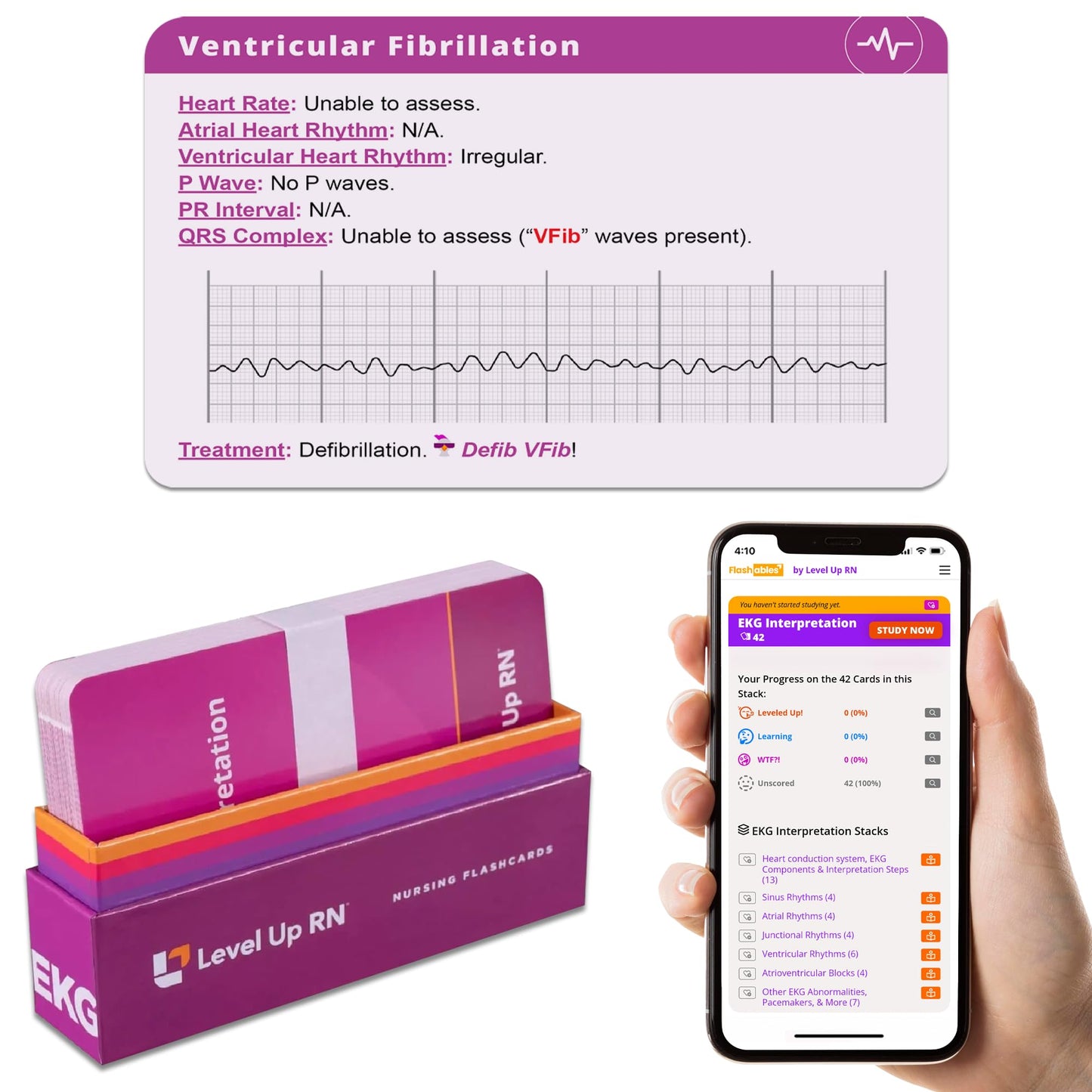 Ekg Interpretation Flash Cards - For Nursing/Emt/Paramedic School - 2025 Nclex Ati Hesi Review Lpn Rn Flash Cards (45 Cards)