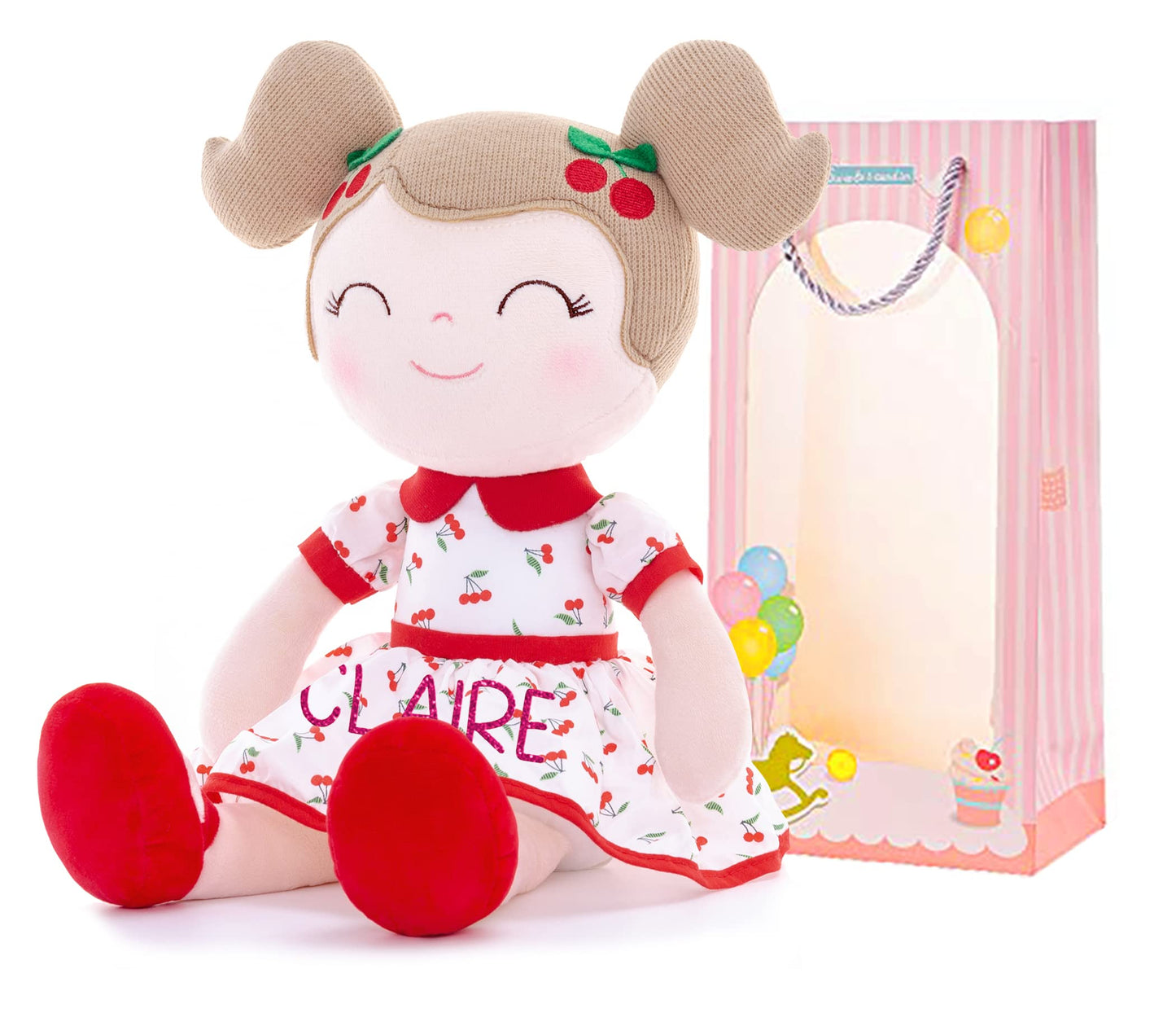 Gloveleya Personalized Doll With Your Name - Cute Red Cherry Color Custom Soft Plush Doll For Girls Plush Doll Customized Gifts - Muñecas De Trapo Personalizadas Para Niñas