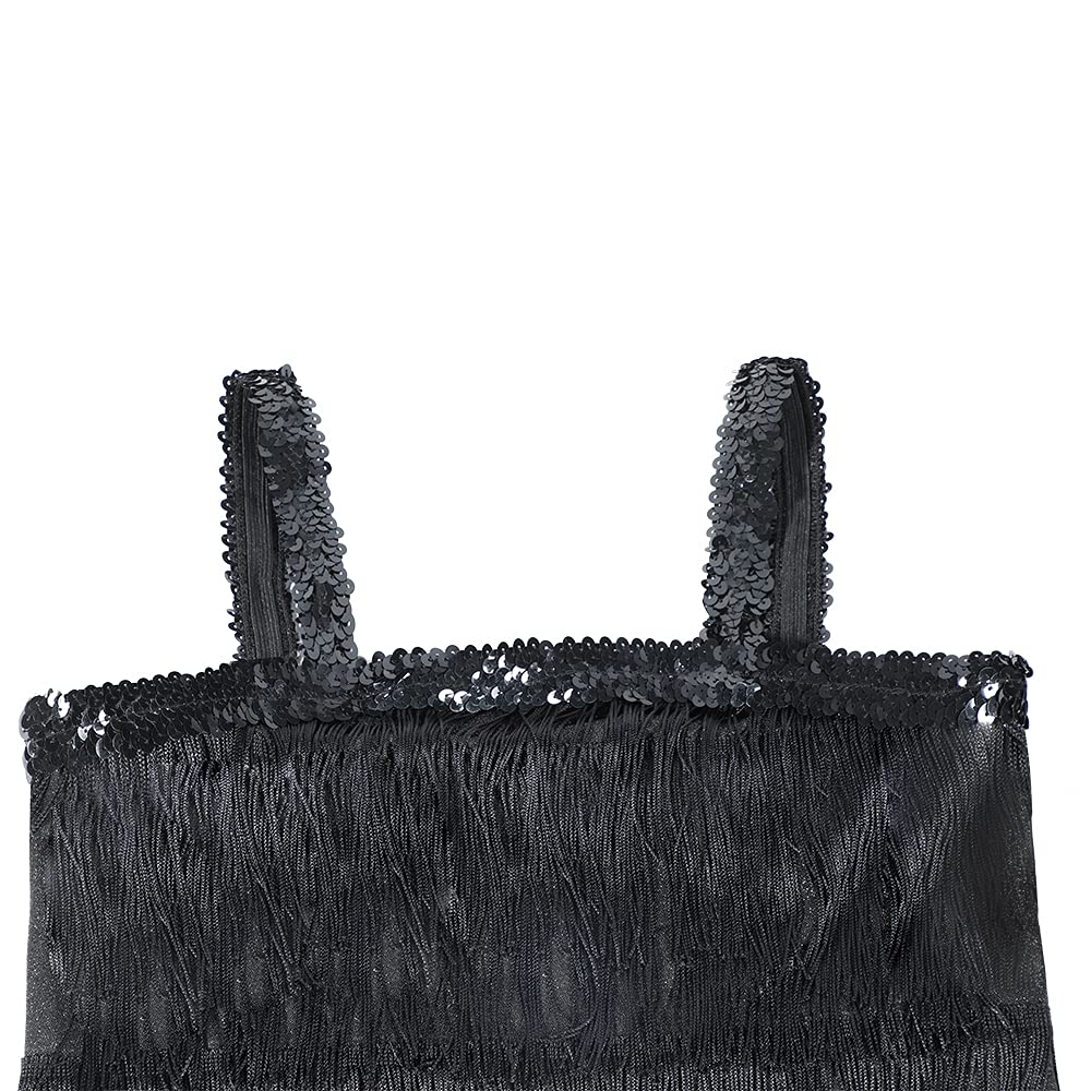Leadtex Girl'S 20S Flapper Dresses Costume Dress Childrens Party Fringed Dresses With Feather Headband,Size L(10-12,Black