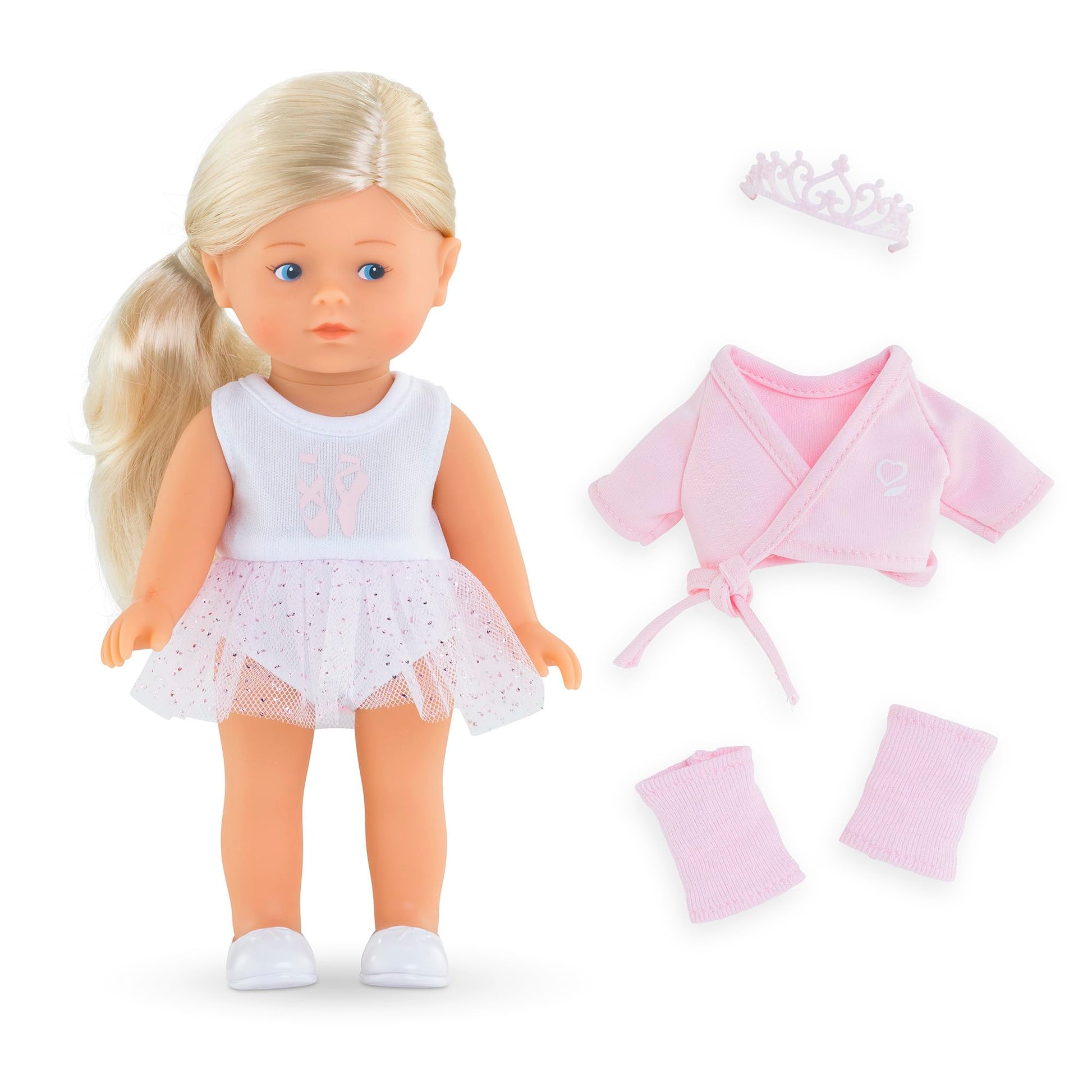 Corolle Mini Corolline Rosy Ballerina Gift Set Includes 8 Doll and 3 Accessories - Tiara, Ballet Sweater and Leg Warmers, for Ag