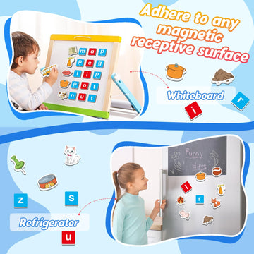Kasfalci Magnetic Letters & Cvc Word Games, Phonics Games, Alphabet Learning Toys, Refrigerator Fridge Abc Magnets For Kids, Spe