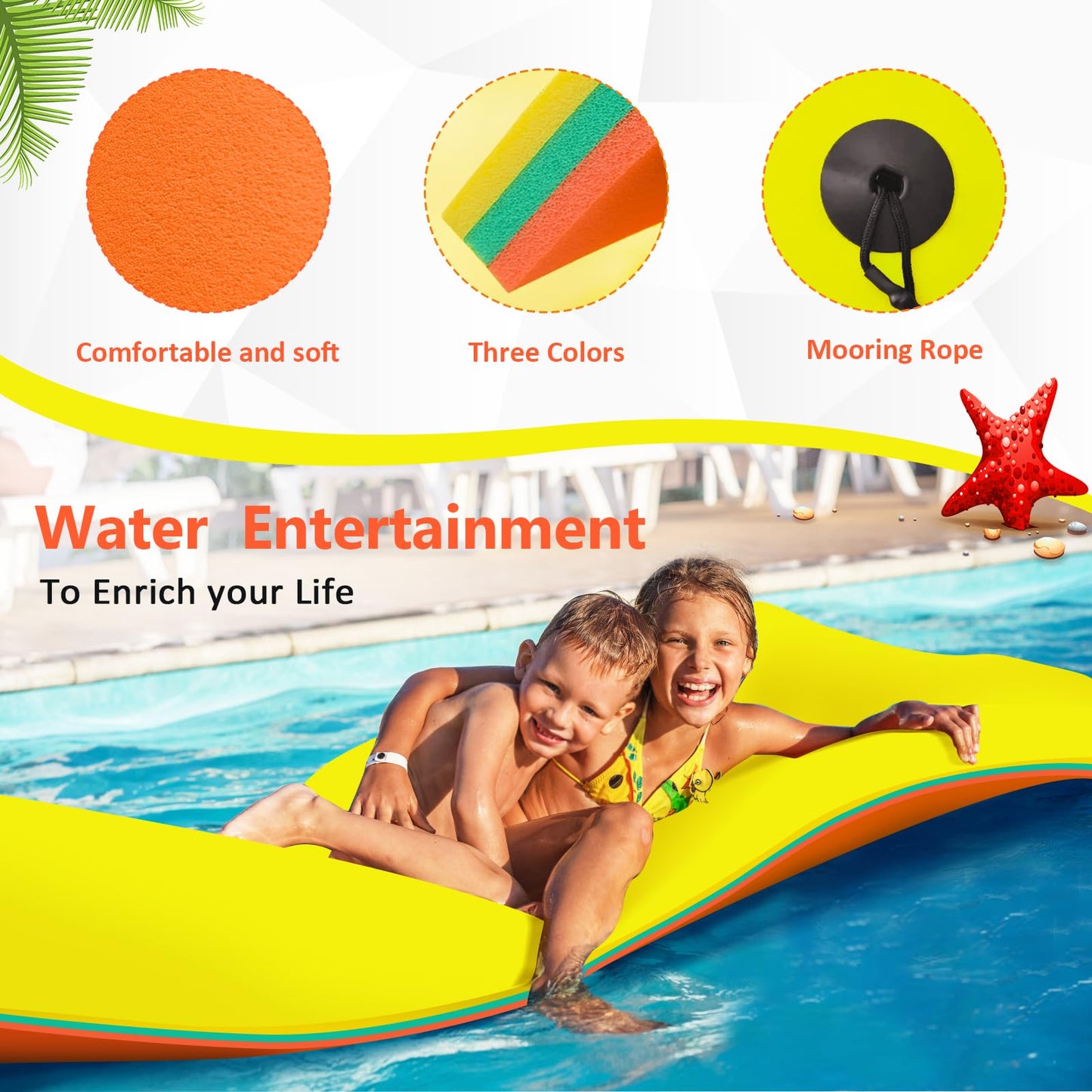 ZIPEAK Lily Pad Floating Mat, 12' x 5' Floating Mat for Lake, 3-Layer Tear-Resistant XPE Foam with a 16.4 FT Bungee Tether, A Gr
