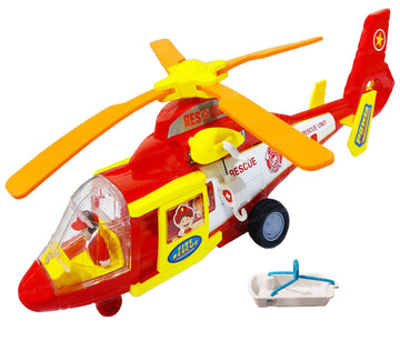 Funblast Bump & Go Helicopter Toy - Fire Rescue Team Helicopter With Lights, Sounds & Wing Opening Action, Interactive Helicopte