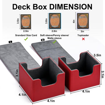 ZLCA Trading Card Deck Box - Faux Leather, Holds 120+ Single Sleeved Cards, Horizontal Size, Black & Red
