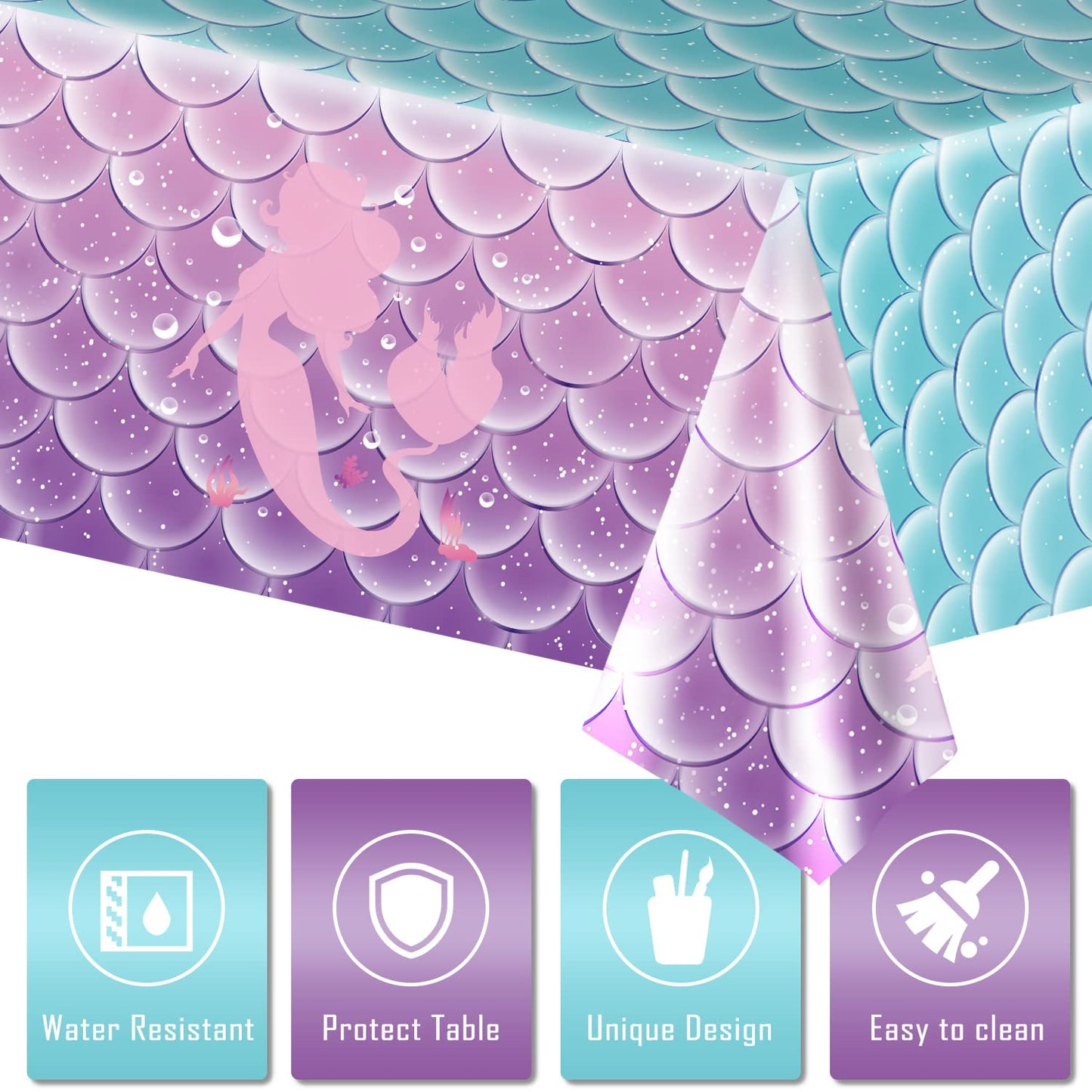 1Pcs Mermaid Birthday Party Favors Mermaid Tablecloth Decorations Disposable Plastic Table Cover For Princess Under The Sea Baby