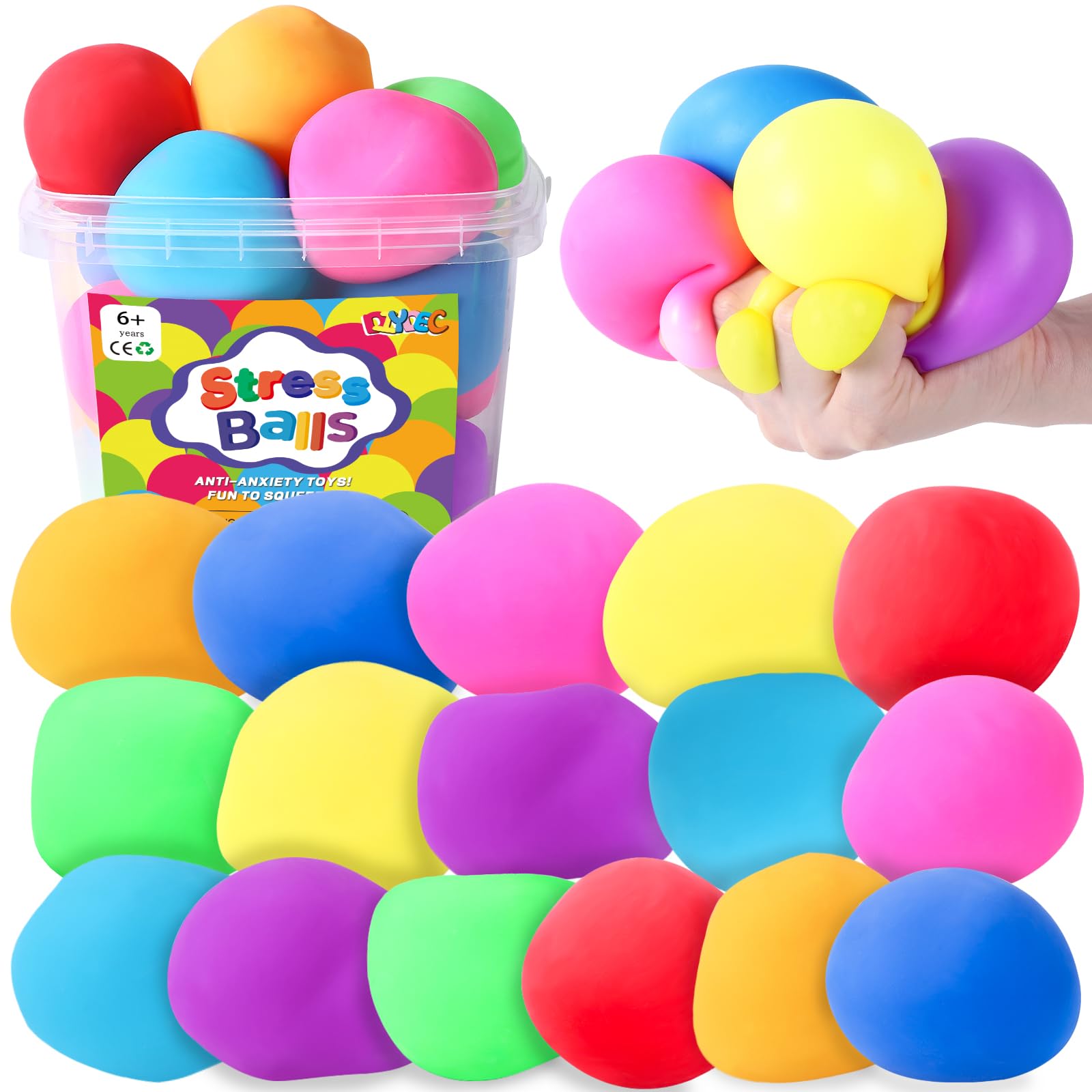 Diydec 16Pcs Stress Balls Toys 2.36 Inches Slow Rising Squishy Sensory Balls For Adults Stress Relief Squeeze Stretch Fidget Bal