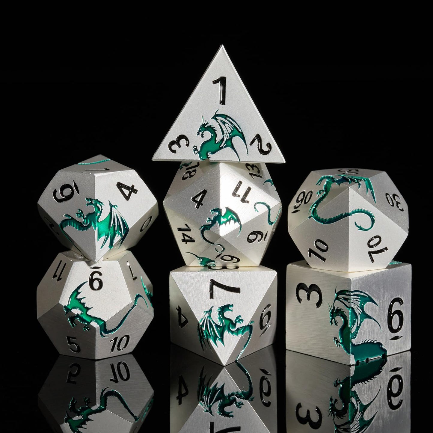 HNCCESG Metal DND Dice Set,Blue Dragon Heavy Metal Dice Set D&D,Dungeons and Dragon TTRPG Role Playing Table Games(Sliver Green