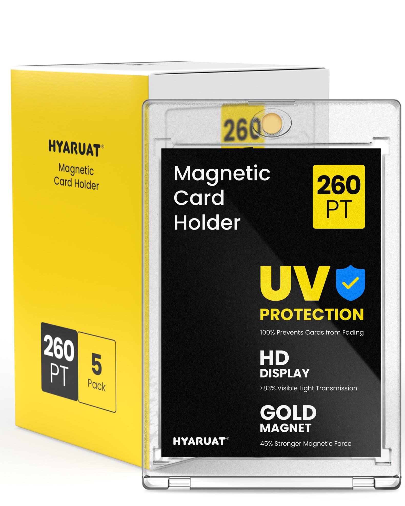HYARUAT 260pt One Touch Card Holder - 5 Pack Super Thick Magnetic Card Holders for Trading Cards  Clear