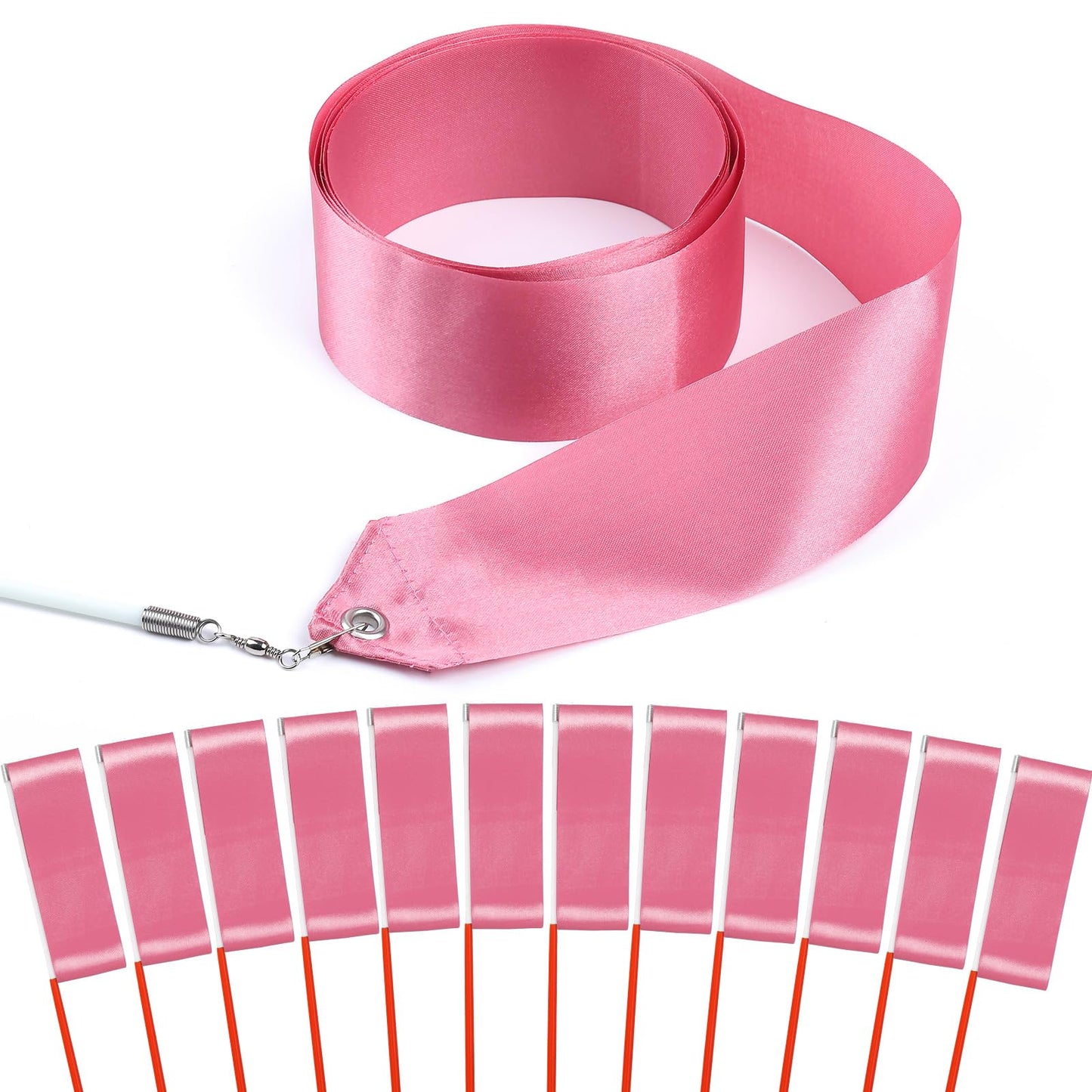 Hiunicorn 12Pcs Rose Gold Dance Wands Ribbons Streamer For Kids Praise Streamer Circus Carnival Rhythmic Gymnastics Ballet Birthday Party, Ribbon Baton Twirling Sticks Silks Streamers Wands