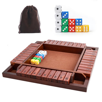 Merrypony Shut The Box Game Wooden 4 Player, 12 Inch Close The Box Game Wooden Board Games With 12 Dice, Table Math Games Number