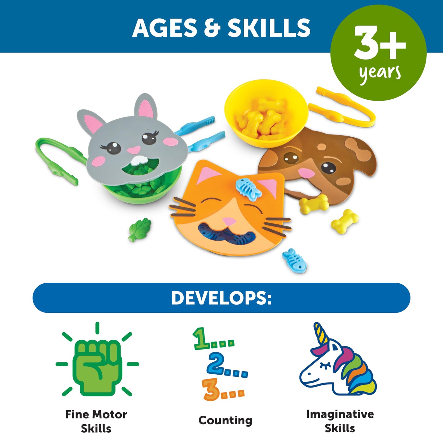 Learning Resources Fine Motor Feeding Friends, 39 Pieces, Ages 3+, Toddler Toys, Montessori Toys, Preschool Learning Activities