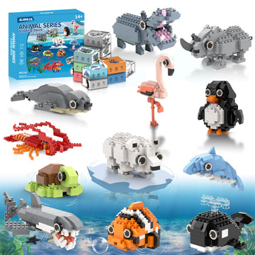 Mjddja Party Favors For Kids, 12 Kinds Of Animals Building Block Toy, Easter Gifts Goodie Bags Stocking Stuffer Classroom Prizes