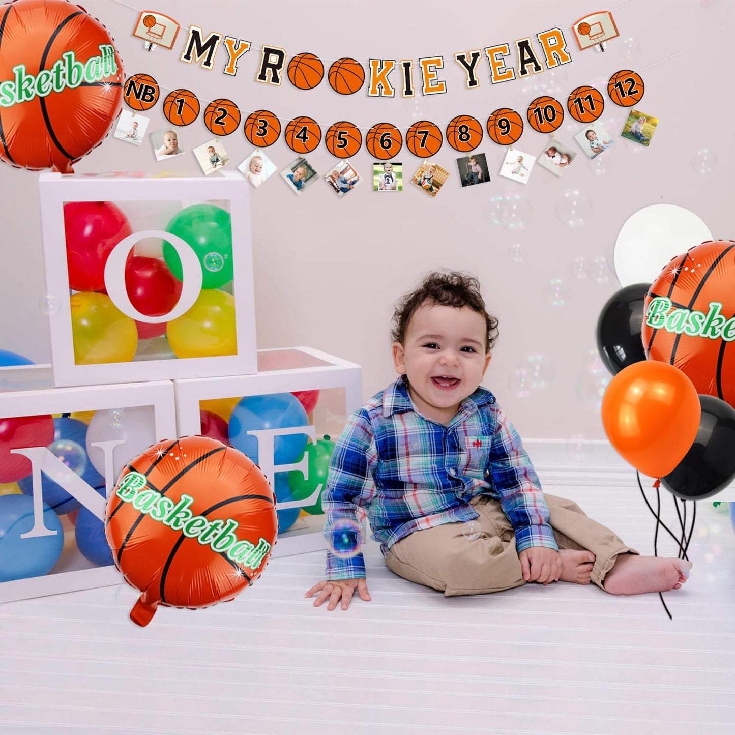 Basketball 1st Birthday Party Supplies, MY ROOKIE YEAR Birthday Banner Decorations, First Photo Banner and 35 Pcs Balloons for B