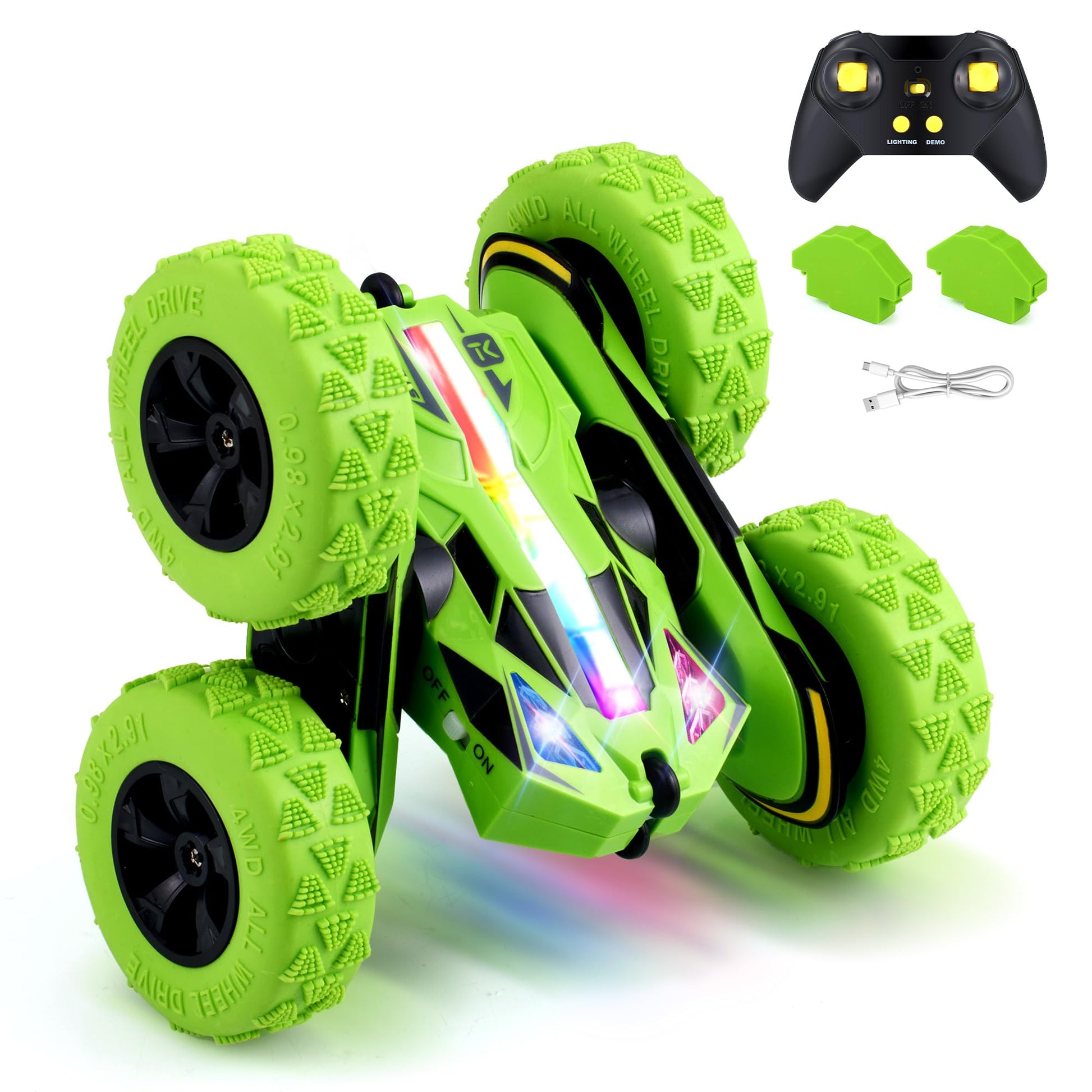 Remote Control Car RC Cars Toys for Boys Girls Ages 6-12, Upgraded USB-C Modular Batteries, Threeking 4WD Stunt Car with Breathi