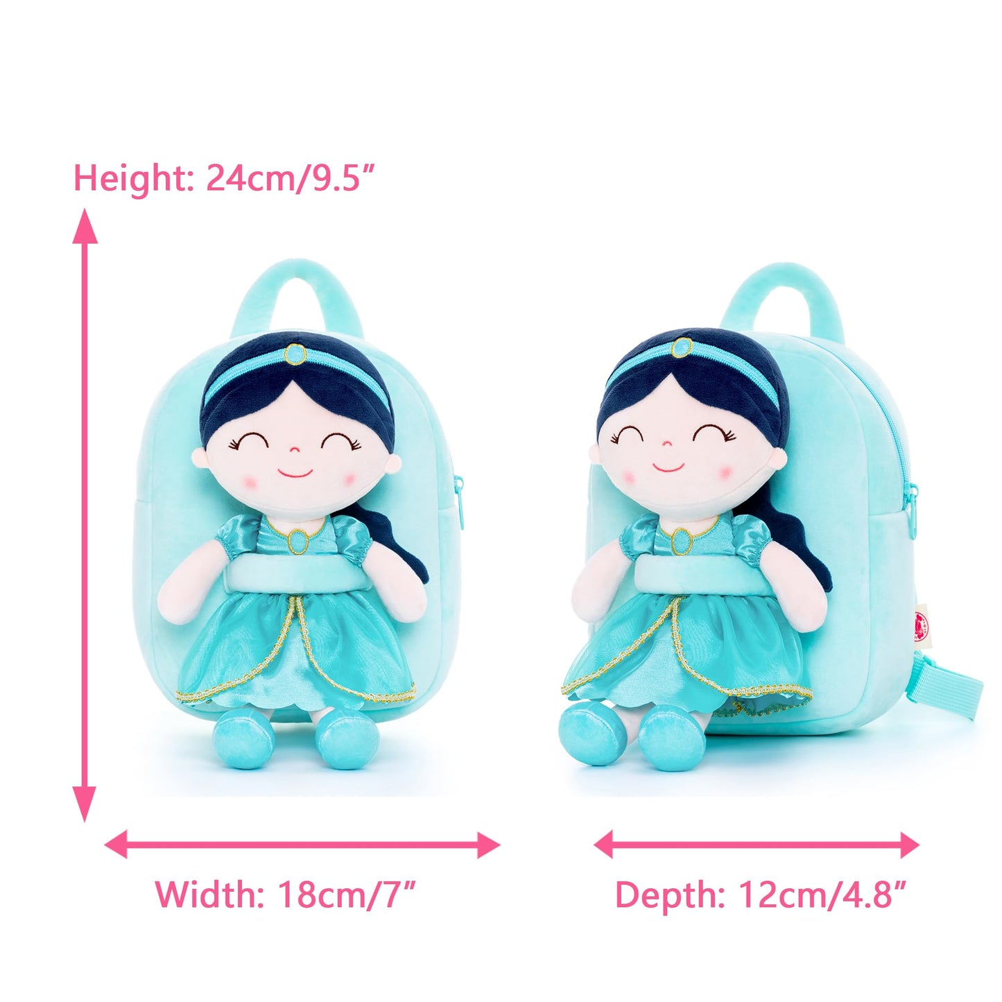 Gloveleya Toddler Backpack For Girls Kids Backpacks Soft Girl Toys Plush Baby Girl Gifts With Plush Princess Jasmins Doll Aqua 9'