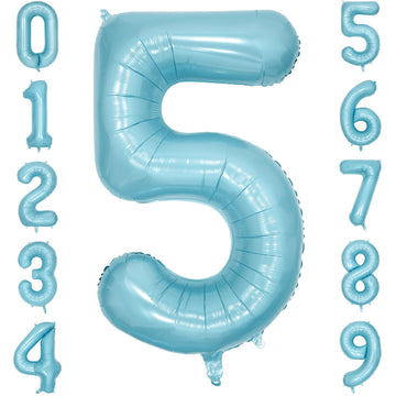 Paticool 40 Inch Blue Number Balloon 5, Large Light Blue Number Foil Mylar Balloons For Birthday Party Celebration Decorations S