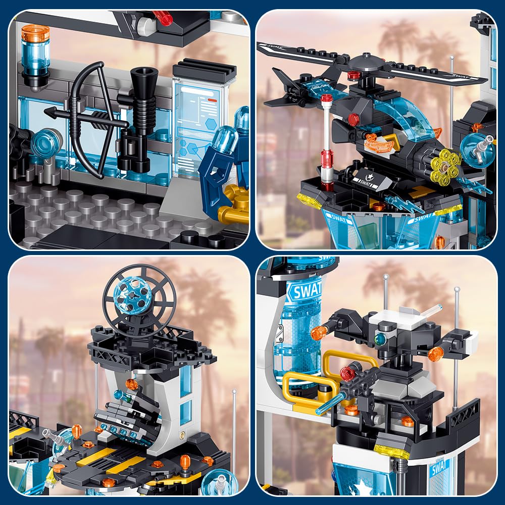 Mindbox City Police Station Building Set With Police Car & Helicopter,1430Pcs Building Block Toy Gift For Boys 8-12