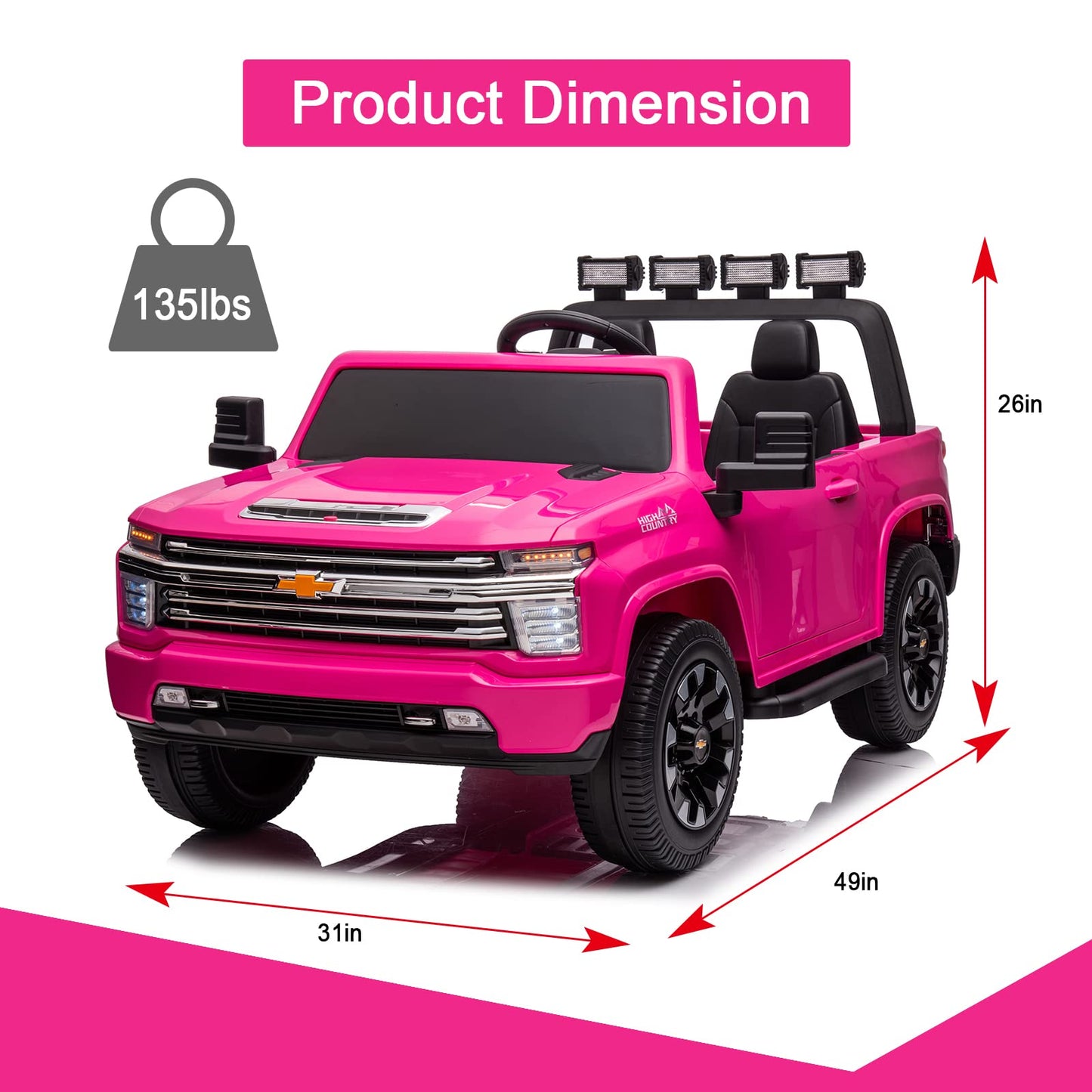 Luibas 24V 2 Seater Ride On Utv Car With Remote Control For Boys Girls, Ride On Car For Big Kids Licensed Chevrolet Silverado, K