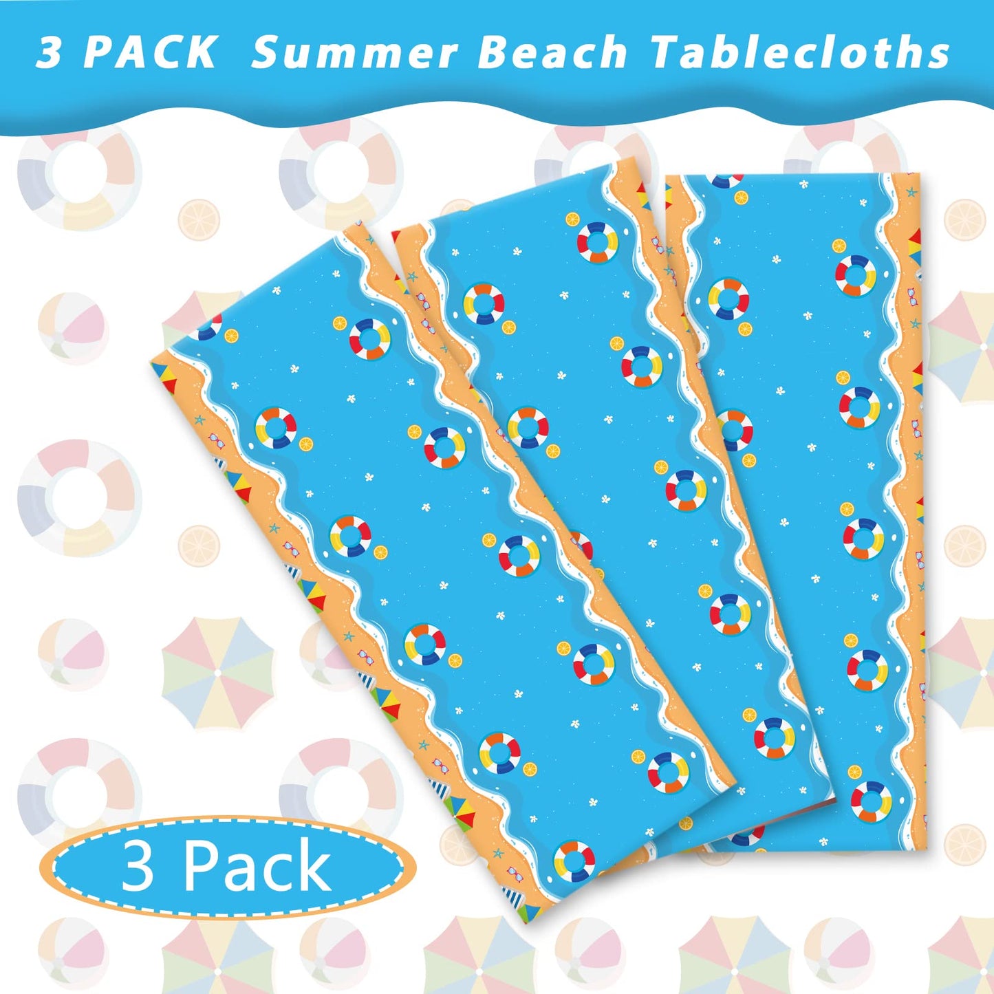 Gisgfim 3 Pcs Beach Tablecloth For Hawaiian Decorations Plastic Tablecloth Pool Surfboard Party Table Covers For Rectangle Table