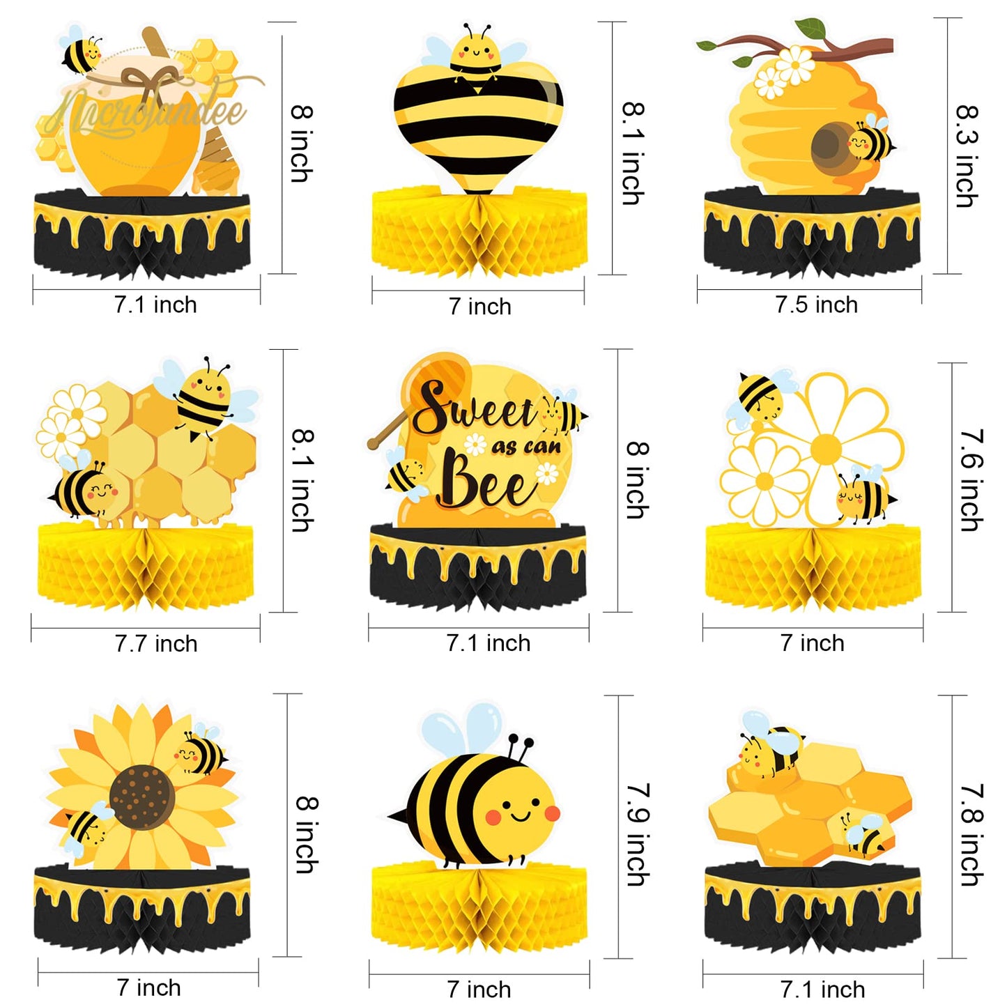 Nicrolandee 9-Piece Bumble Honeycomb Centerpieces - Table Decorations for Birthday Party, Baby Shower, Gender Reveal Party Suppl