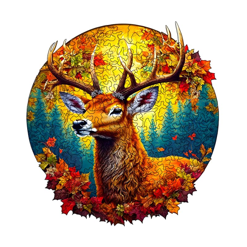 Amphol Deer Wooden Jigsaw Puzzles For Adults With Unique Shape, Small Wooden Puzzles With Wooden Box - 80 Pieces