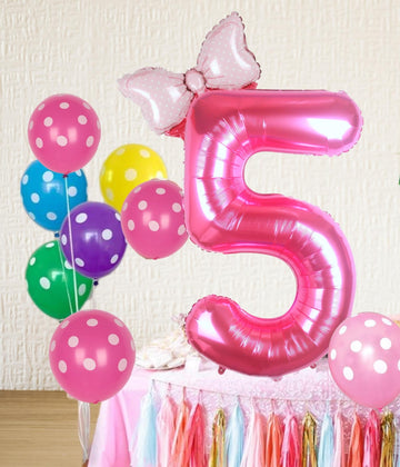 Kwuz 40 Inch Pink Number 5 Balloon with Mini Bow Balloon for Girls 5th Birthday Decorations, Pink Girl Princess Western Cowgirl