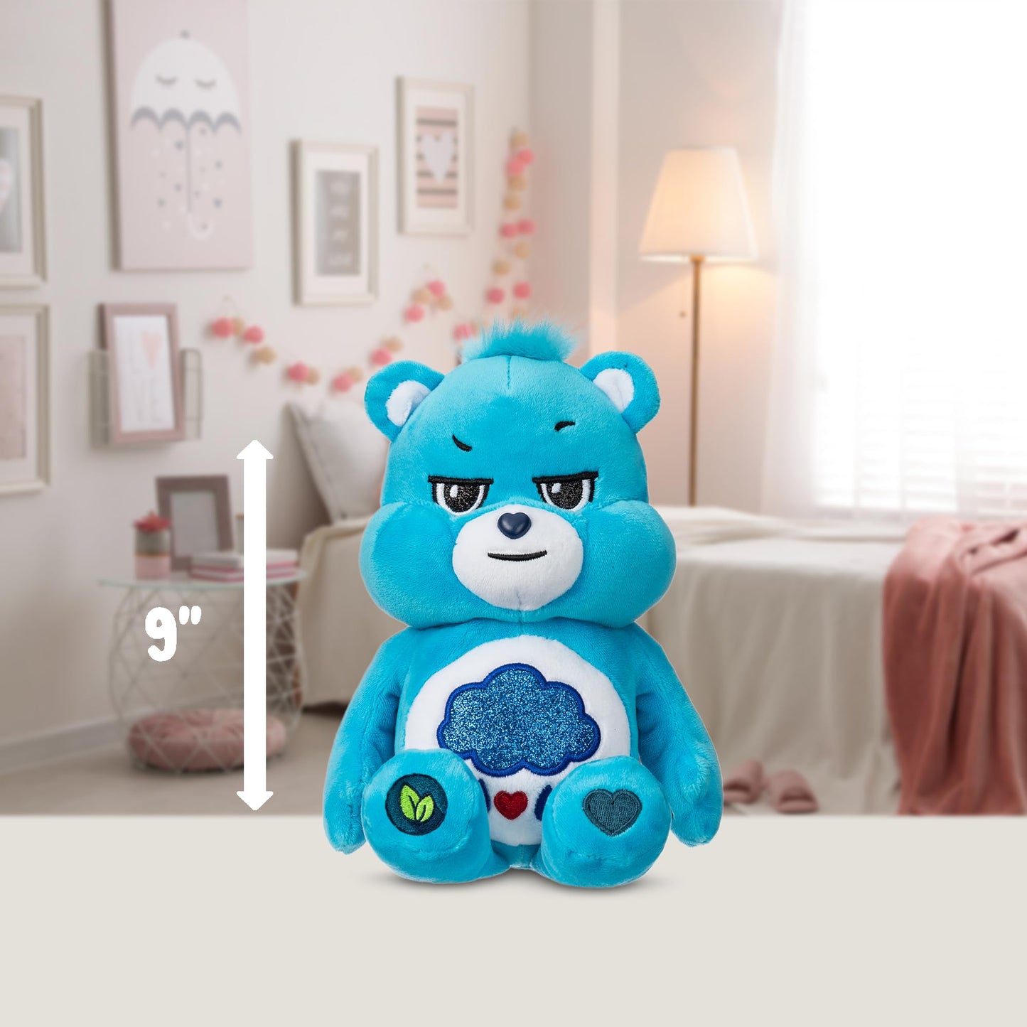 Care Bears 9'' Bean Plush (Glitter Belly) - Grumpy Bear - Soft Huggable Material!
