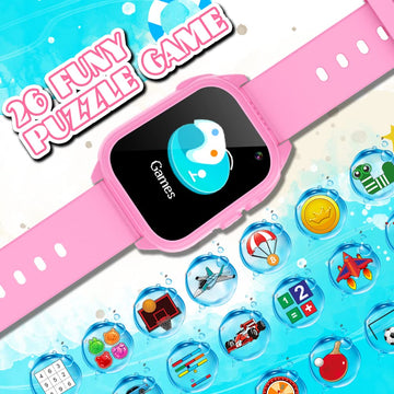 Kids Waterproof Smart Watch For Boys Girls Ages 3-12 Learning Toys With 26 Games Camera Video 1.44' Touchscreen Music Player Alarm Clock Flashlight Pedometer Toddler Watches Birthday Gifts