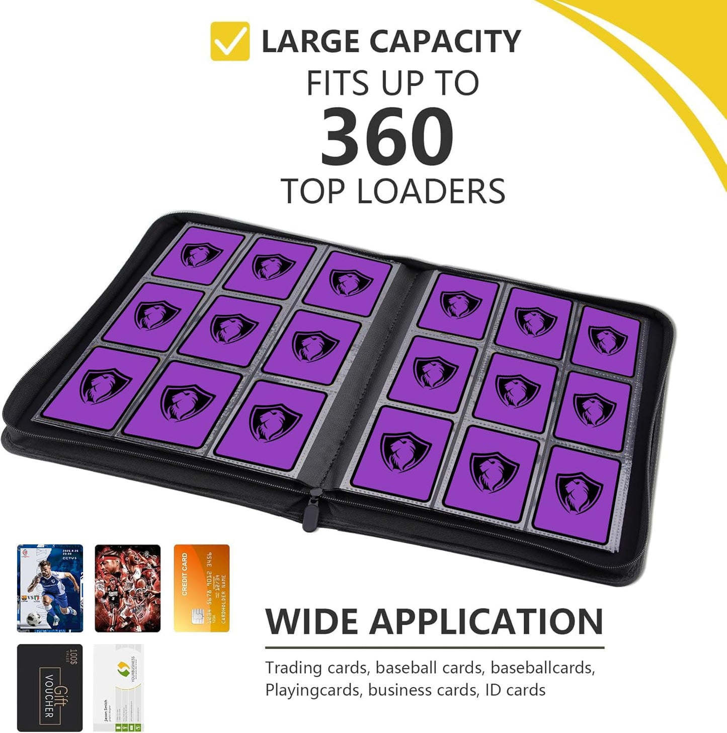 9 Pocket Card Binder 360 Pockets Trading Card Holder Book  enhanced PU Cover Zip Folder Binder Side Loading Carrying Case Binder Album for TCG MTG Sports Cards Game Cards (Purple)