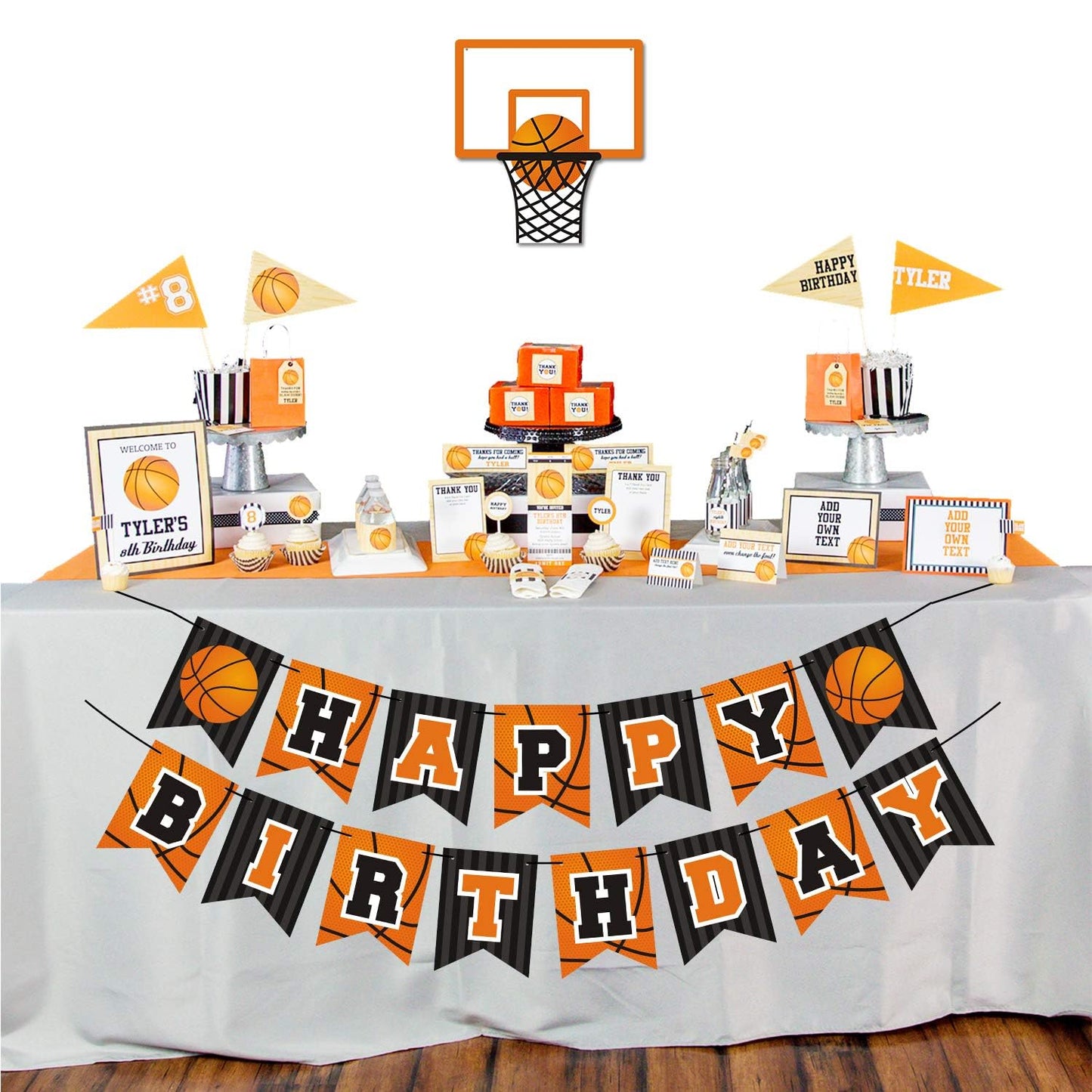 Basketball Happy Birthday Banner Slam Dunk Party Decoration Supplies Kids Teenagers Boys B-Day Photo Prop Pennant Ideas No Diy R