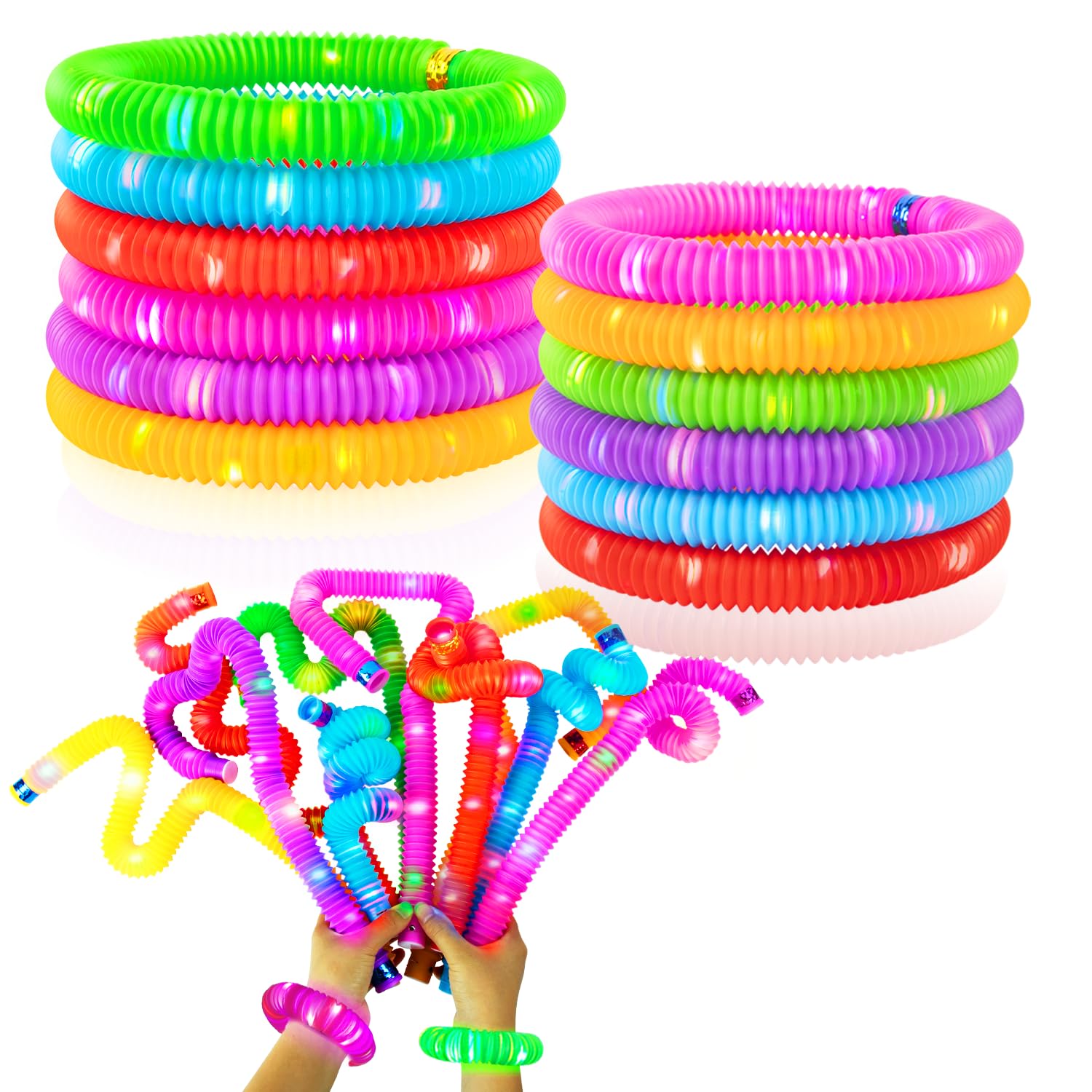 24 Pcs Light Up Party Favors For Kids 4-8 8-12, Led Glow Sticks Pop Tubes Pack, Christmas Goodie Bag Stuffer Fillers, New Year G
