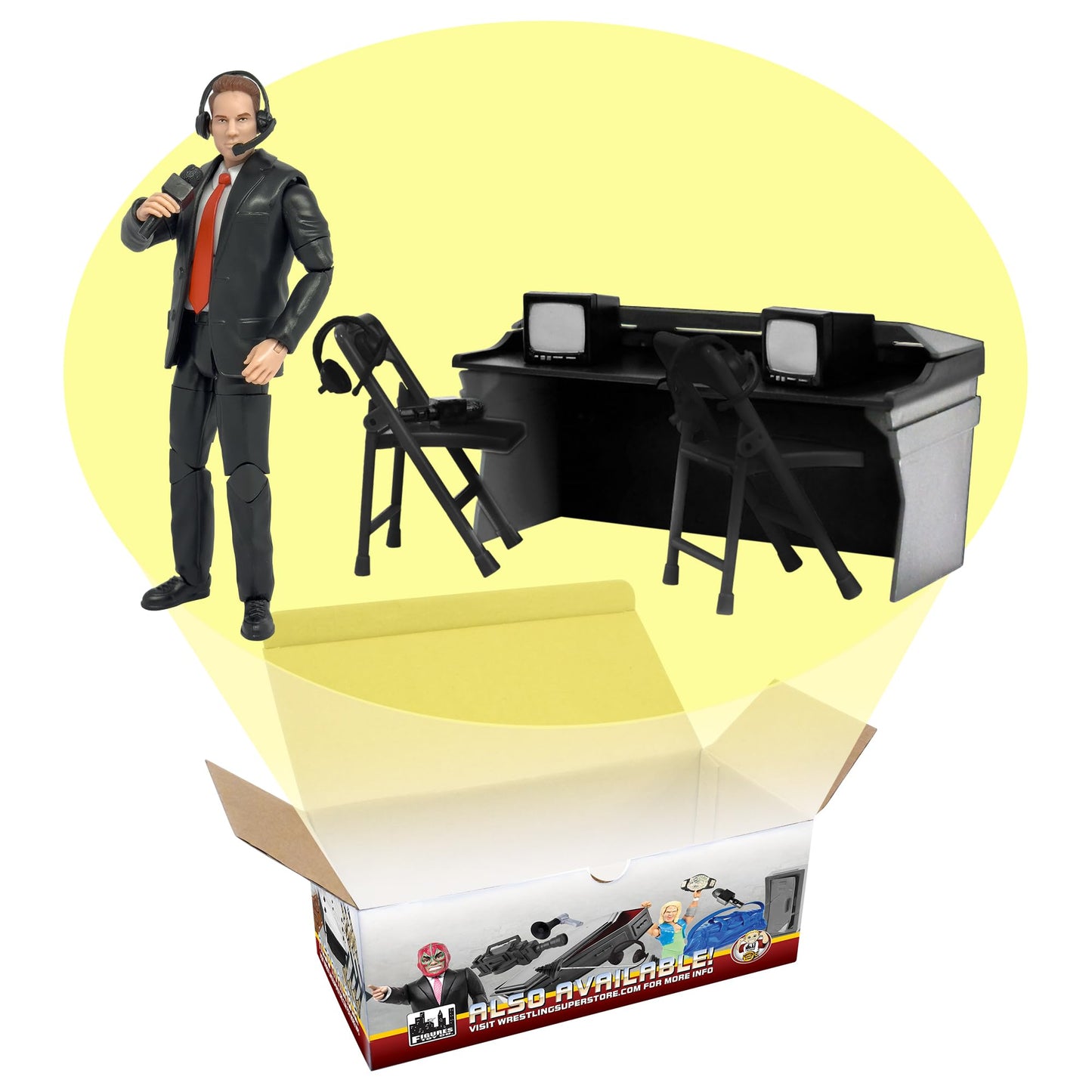 Deluxe Commentators Playset with Announcer Figure for Wrestling Action Figures