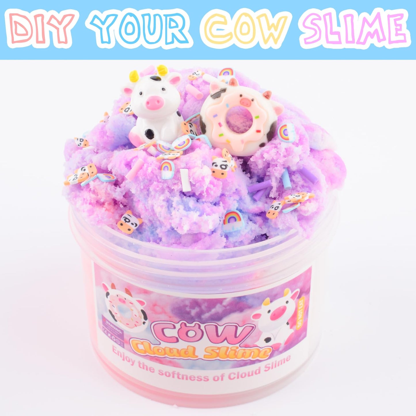Pink Cow Cloud Slime, Scented Slime with Cute Donut Cow Charms and Rainbow Cloud Add-ins, Birthday Gifts for Kids 4-12, Party Fa