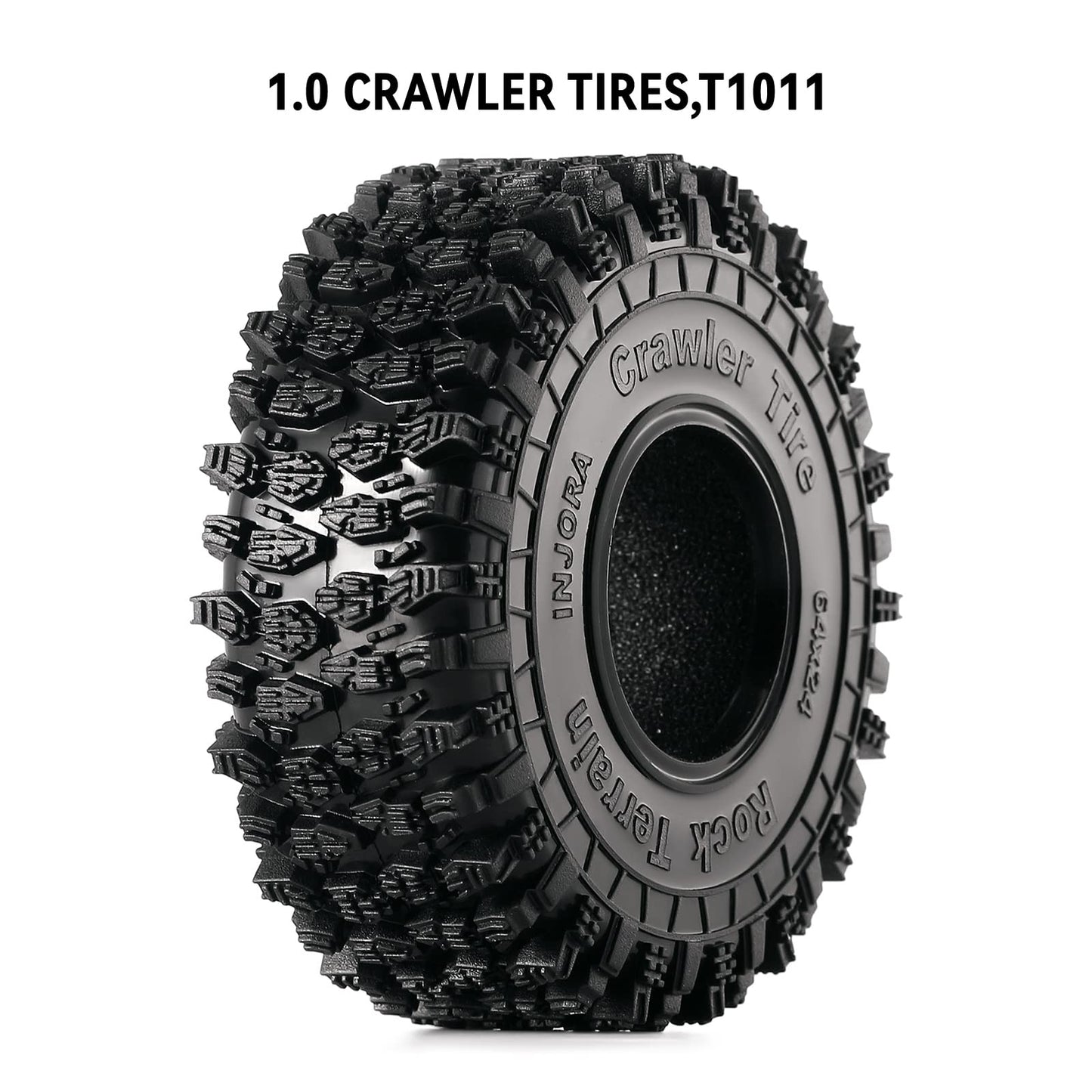 INJORA 1.0 Tires - S5 Rock Terrain Crawler Tires for TRX4M SCX24 AX24 FCX24 Upgrade Parts,64 * 24mm,T1011