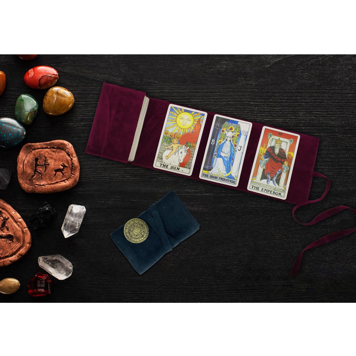 Knana 3Pcs Tarot Card Holder Velvet Tarot Bag Tarot Accessories - Purple&Dark Blue