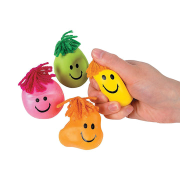Neon Smile Face Stress Toys with Hair - Party Favor Toys - 24 Pieces