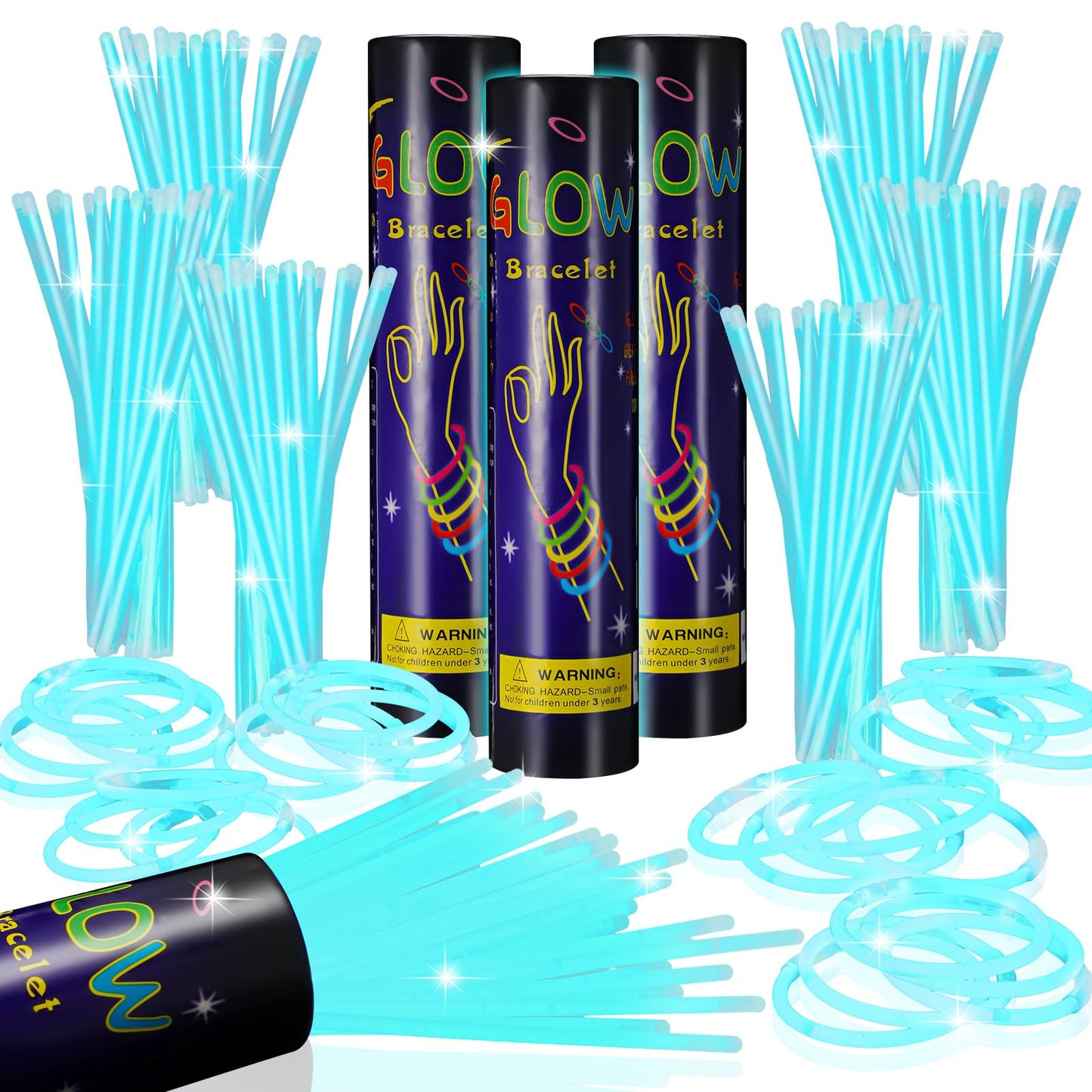 Hanaive 300 Pcs Glow Sticks Bulk 8 Inch Glow in the Dark Party Favors Neon Bracelets and Necklaces Light up Sticks with Connecto