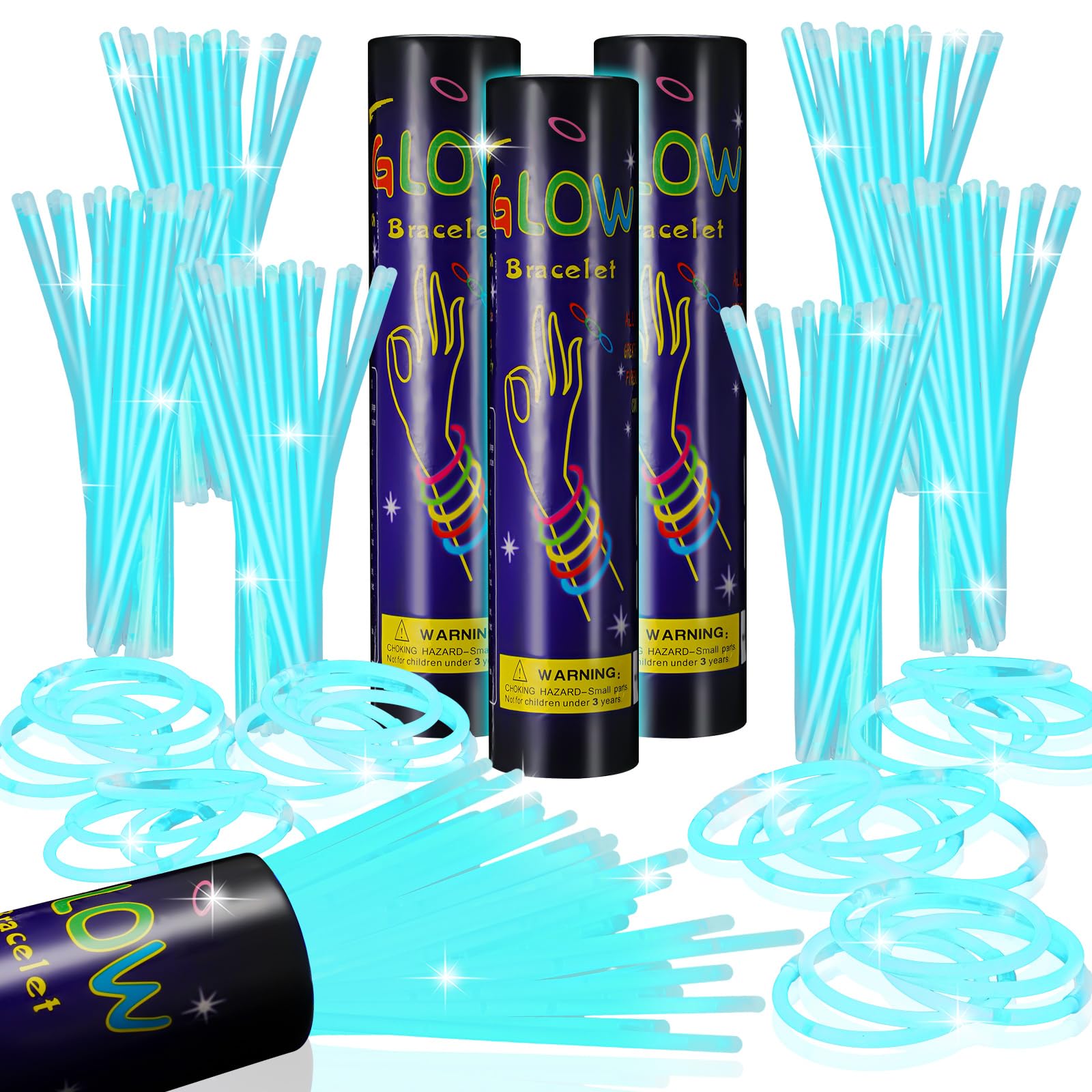 Hanaive 300 Pcs Glow Sticks Bulk 8 Inch Glow in the Dark Party Favors Neon Bracelets and Necklaces Light up Sticks with Connecto