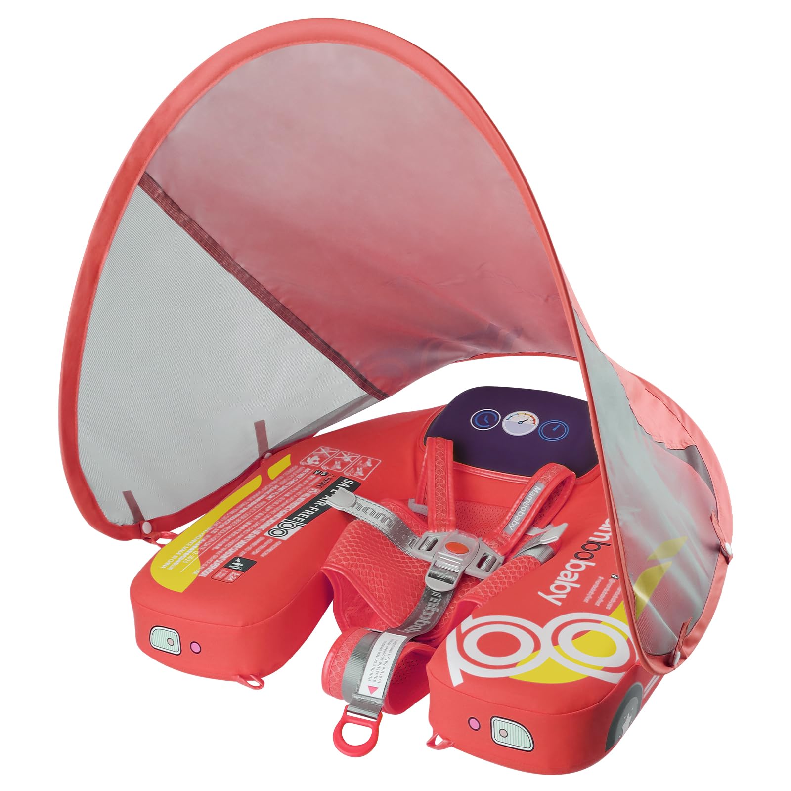 Mambobaby Baby Pool Float with Canopy  Kalolary Non-Inflatable Baby Swim Float Infant Swim Trainer Ring Toddler Pool Float with Adjustable Strap & Tile for 3-24 Months Age Boys Girls (Red Car)