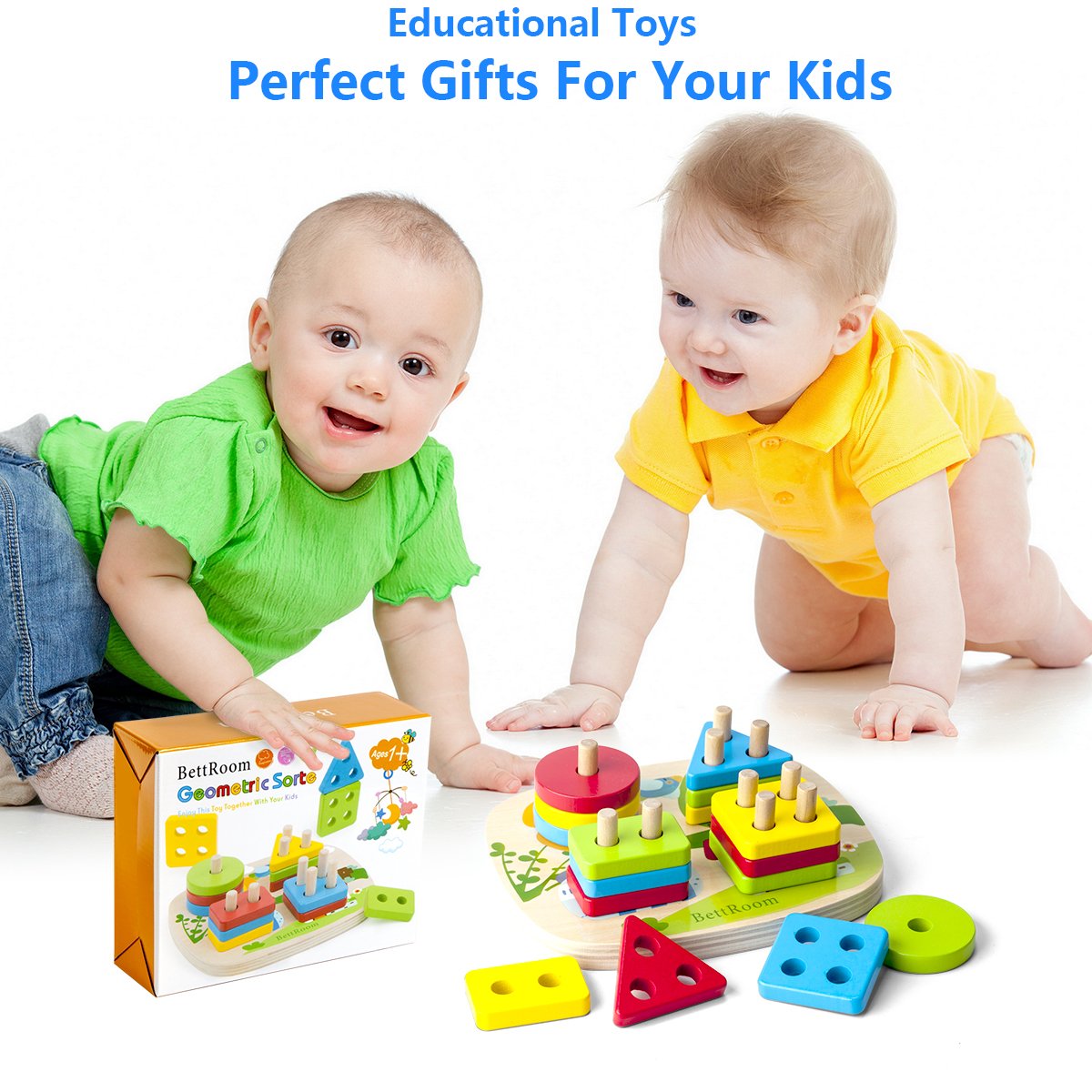 BettRoom Toddler Toys for 1 2 3 4 5 6 Year Old Boys Girls Birthday Gifts Wooden Blocks Educational Stacking Learning Montessori Toys for Kids Puzzles Shape Sorter Toy