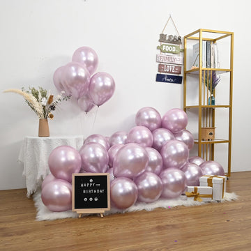 Jobkoo 60Pcs Metallic Pink Balloons 5Inch Shiny Chrome Light Pink Balloon Light Purple Metallic Party Balloons Small Pink Chrome
