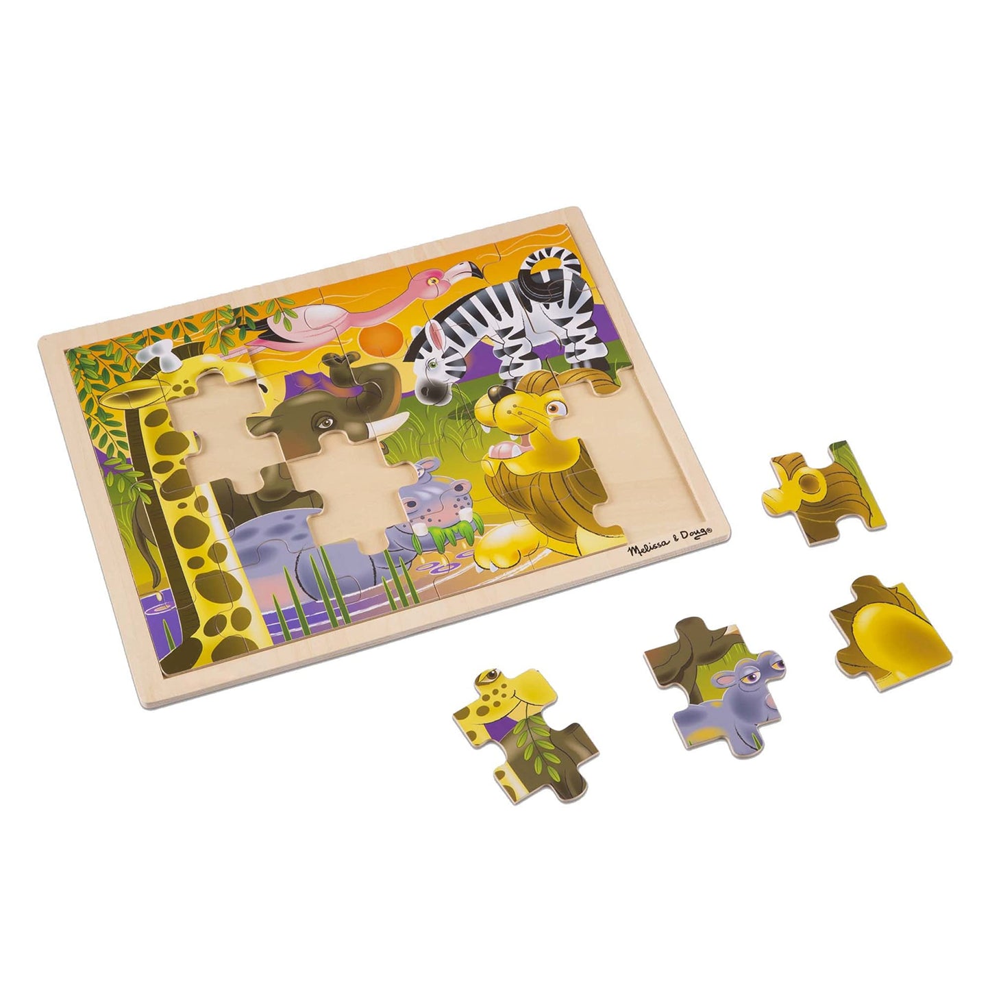 Melissa & Doug African Plains Safari Wooden Jigsaw Puzzle With Storage Tray (24 Pcs)