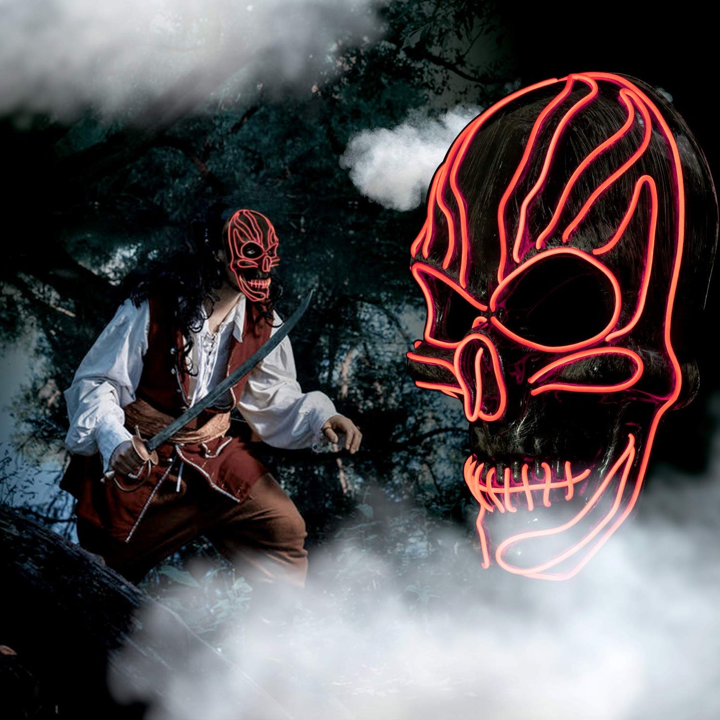 ILEBYGO LED Halloween Light Up Mask Purge Mask Scary Mask with EL Wire 3 Flashing-Modes for Halloween Festival, Party, Cos Play